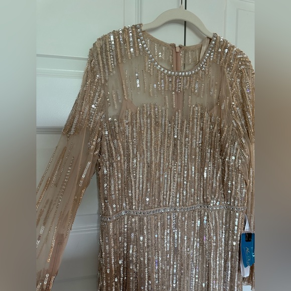 Mac Duggal Sequin Illusion Long Sleeve Trumpet Gown in Rose Gold NWT - Picture 5 of 10